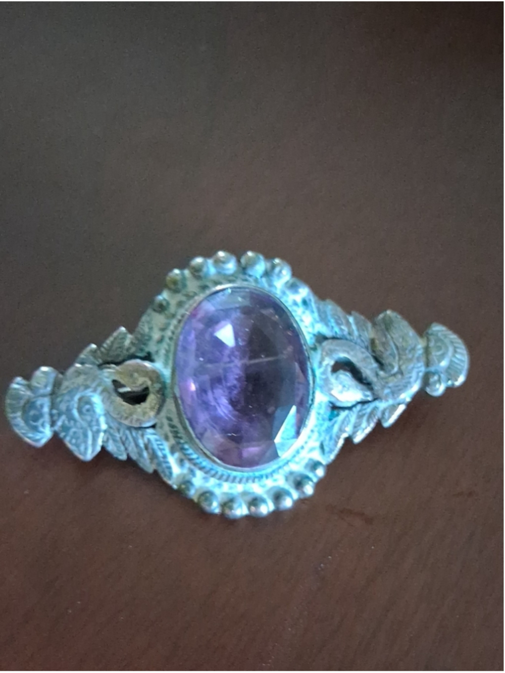 Vintage Amethyst And Silver Brooch